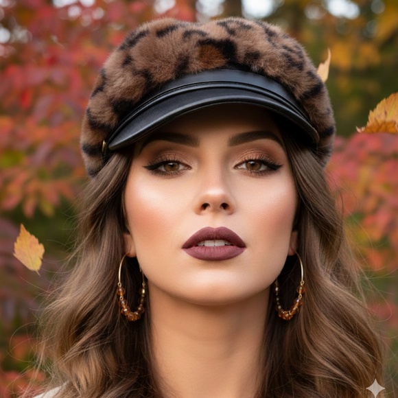 House Of Harlow Leopard Print Faux Fur Women\'s Hat And Headband Set